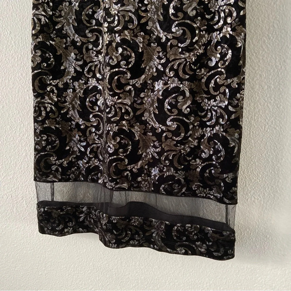 Scarlett Velvet Mesh Panel Metallic Filigree Dress Holiday Size 10 Glamorous - Picture 6 of 15